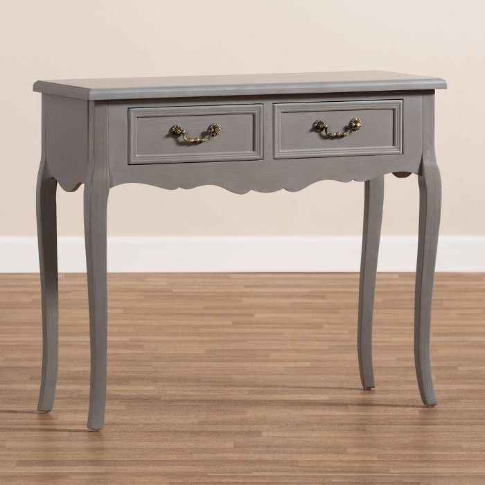 Capucine Finished Wood 2 Drawer Console Table Gray – Baxton Studio For Latest Brushed Antique Gray 2 Drawer Wood Desks (View 9 of 15)