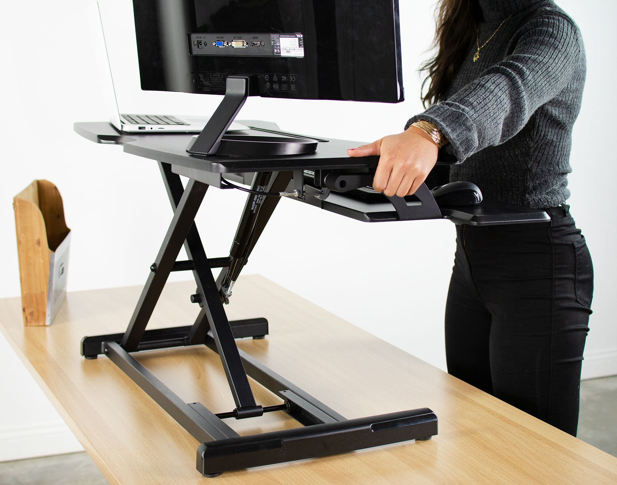 Cherry Adjustable Stand Up Desks For Best And Newest Used Vivo Black Height Adjustable Standing Desk Riser 33" Sit Stand (View 7 of 15)
