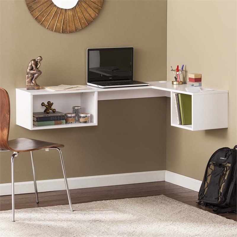 Cinnamon Off White Floating Office Desks In Most Up To Date Scranton & Co Wall Mount Corner Floating Desk In White – Sc  (View 15 of 15)