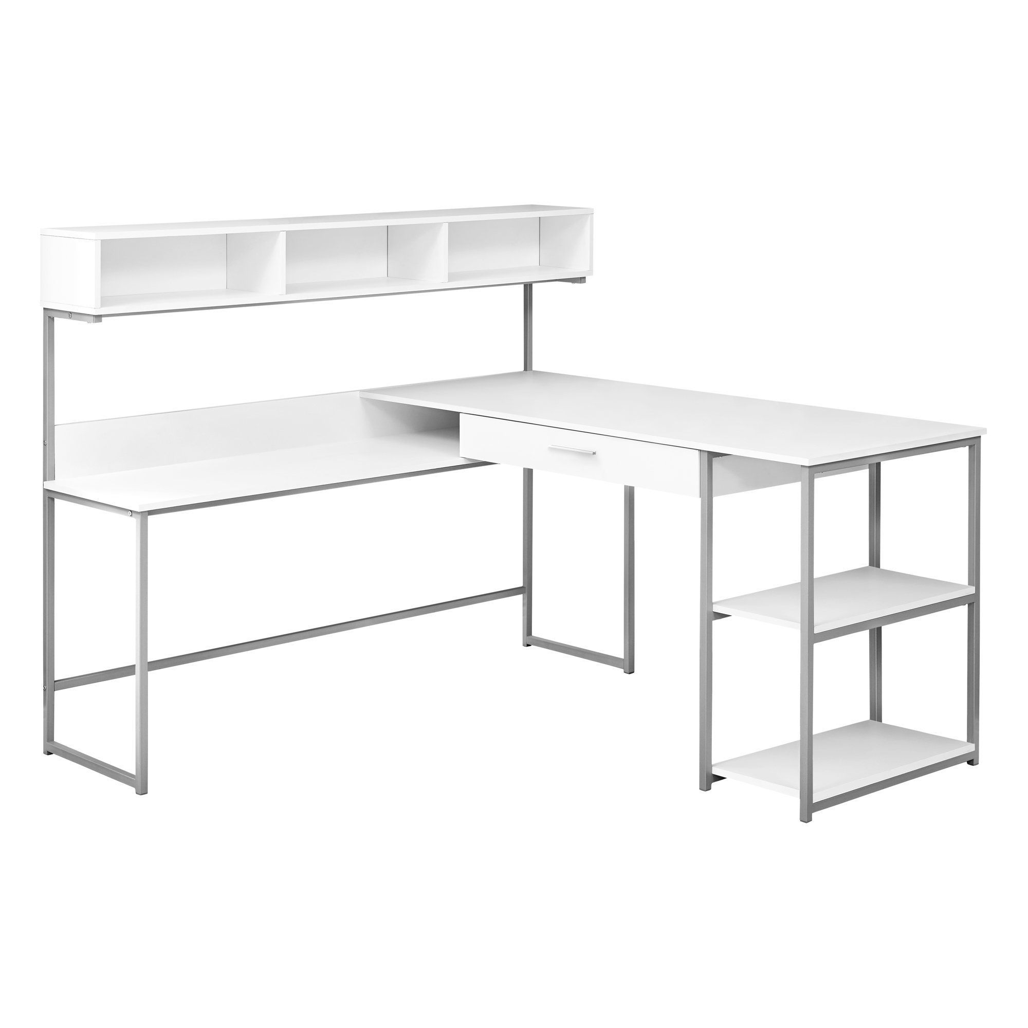 Computer Desk – White / Silver Left – Right Facing Corner – Walmart Regarding Trendy White Wood 1 Drawer Corner Computer Desks (View 13 of 15)