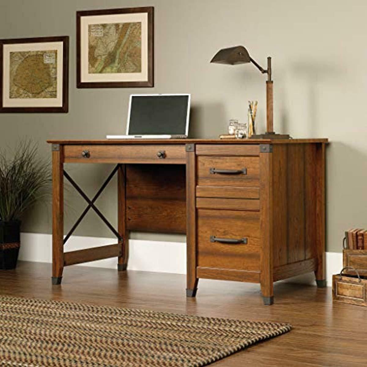 Computer Desks With Filing Cabinet Within Fashionable Sauder 412920 Carson Forge Desk, L:  (View 2 of 15)