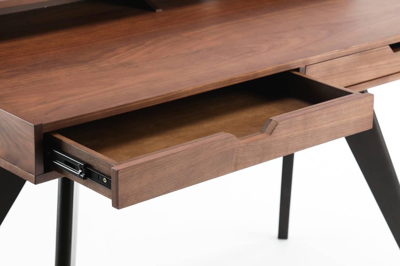 Contemporary Walnut And Wenge Veneer Writing Desk With Two Drawers At Inside Most Recently Released Glass And Walnut Modern Writing Desks (View 2 of 15)