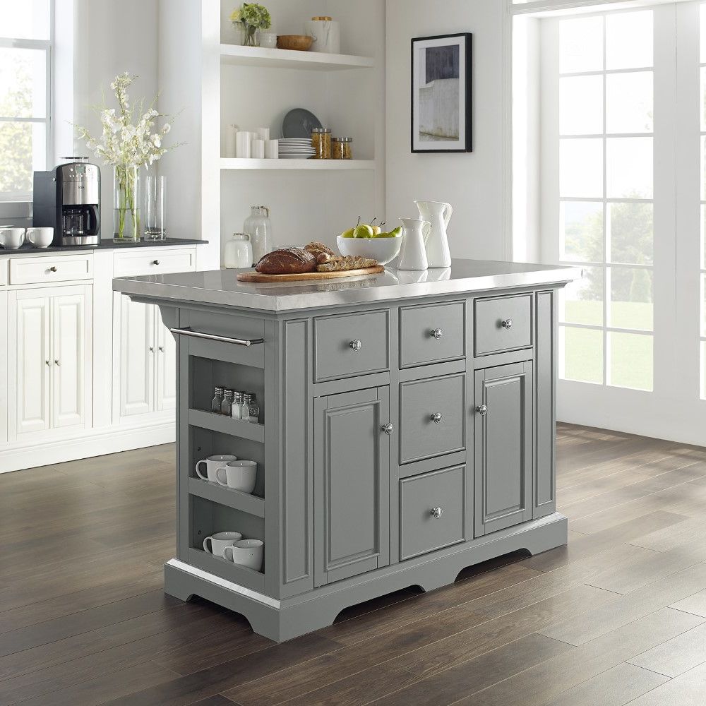 Crosley Furniture – Julia Kitchen Island Gray/stainless Steel – Kf30025agy Pertaining To Recent Stainless Steel And Gray Desks (View 15 of 15)