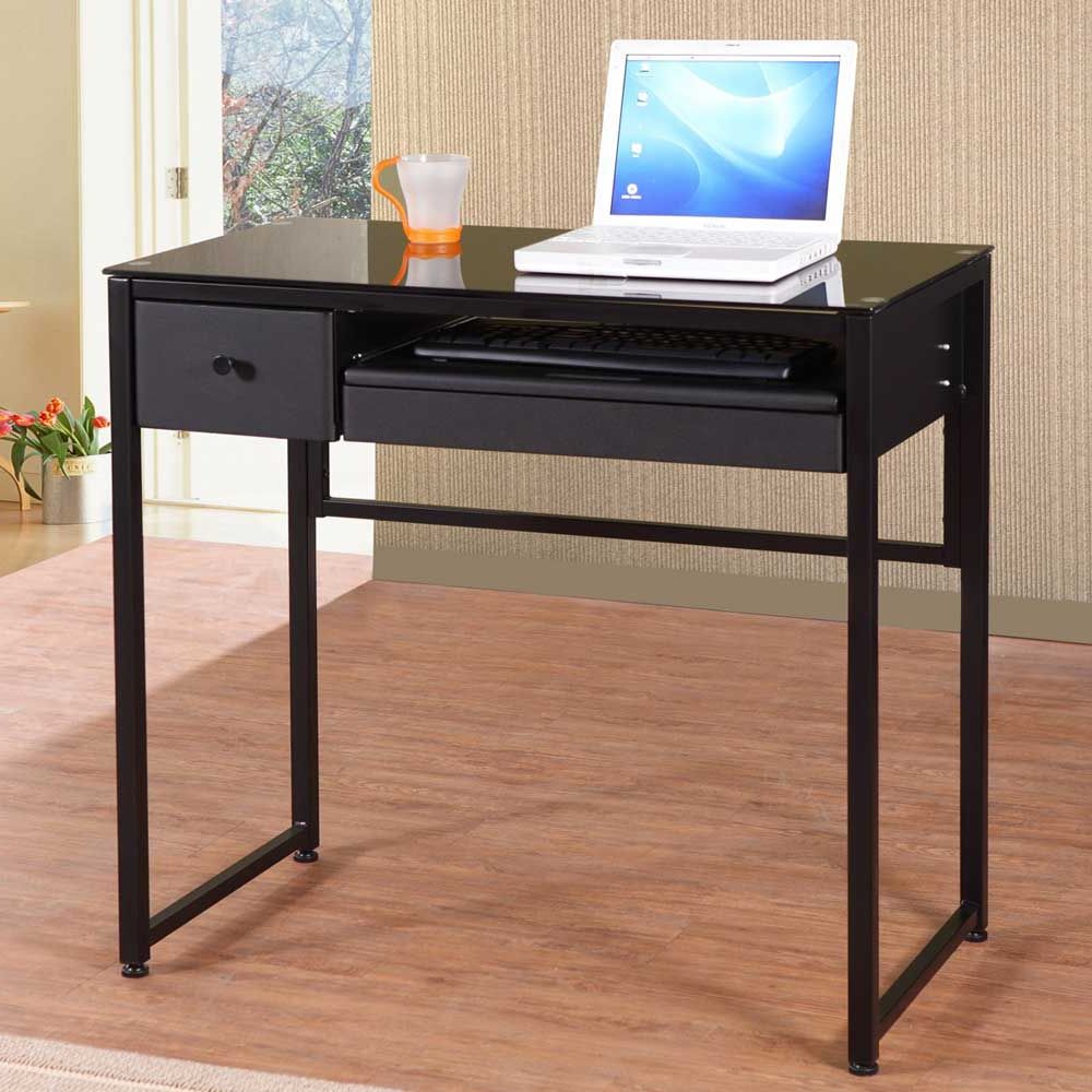 Current Black Glass Computer Desk For Home Office Within Black Glass And Natural Wood Office Desks (View 1 of 15)