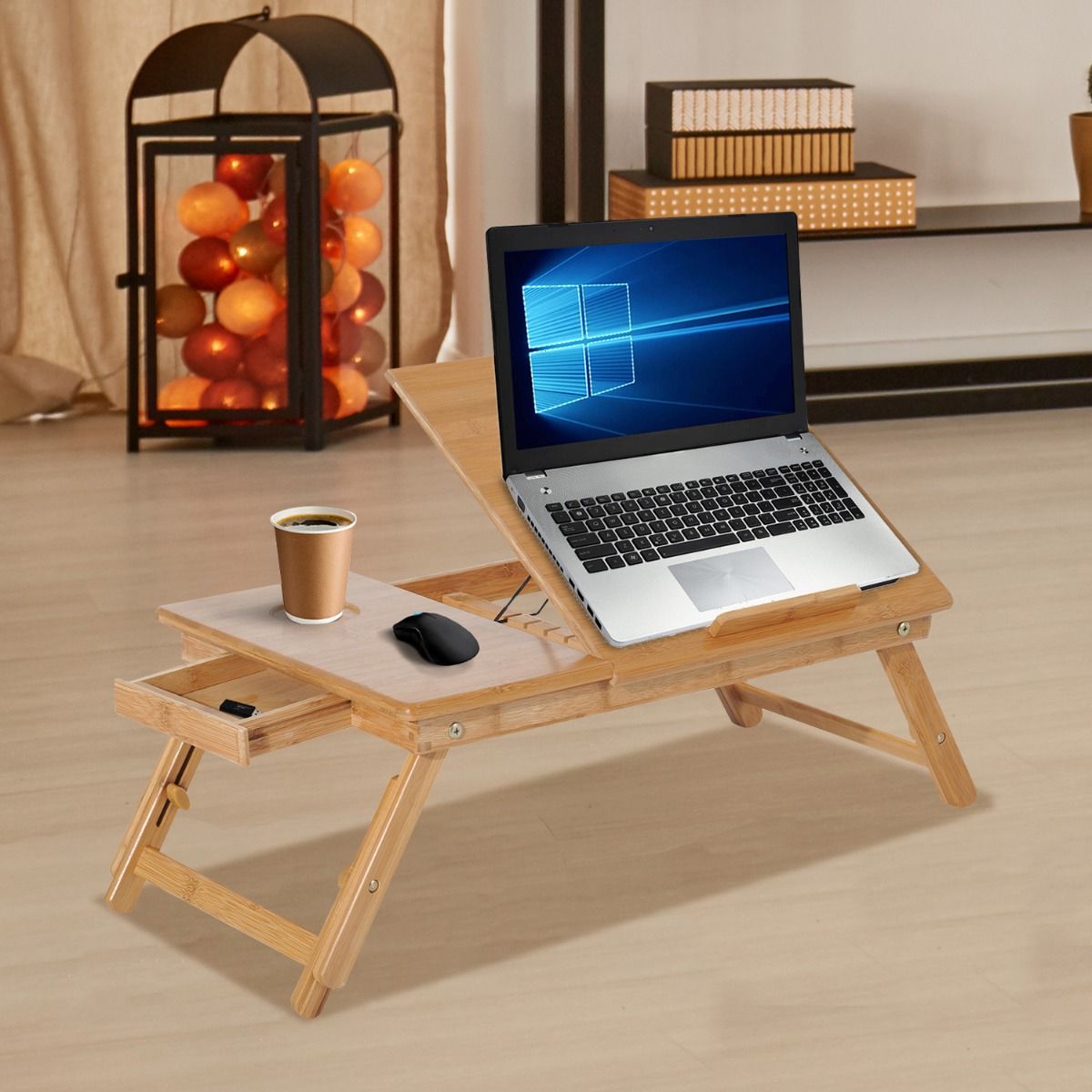 Current Cherry Adjustable Laptop Desks In Homcom Portable Desk Foldable Bamboo Wood Laptop Stand Notebook Desk (View 9 of 15)