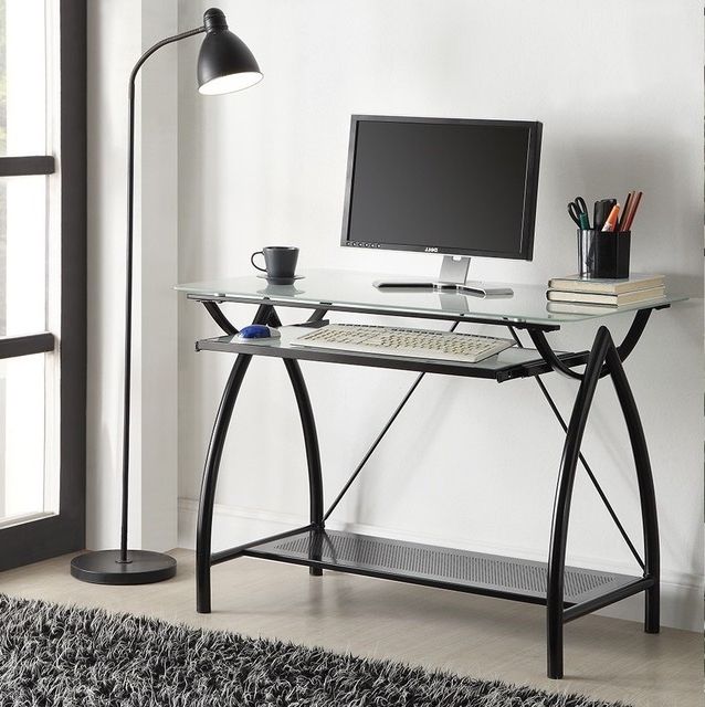 Current Modern Black Steel Desks With Black Metal Glass Top Desk With Keyboard Tray – Contemporary – Desks (View 15 of 15)