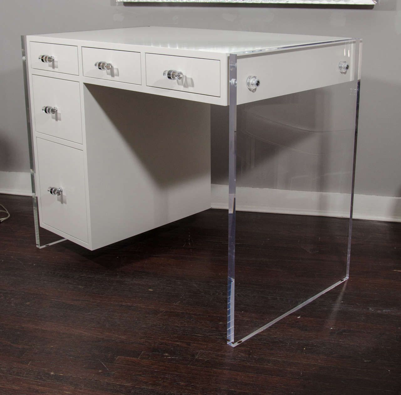 Custom White Lacquer Desk With Lucite Side Panels For Sale At 1stdibs In Widely Used White Lacquer And Brown Wood Desks (View 13 of 15)