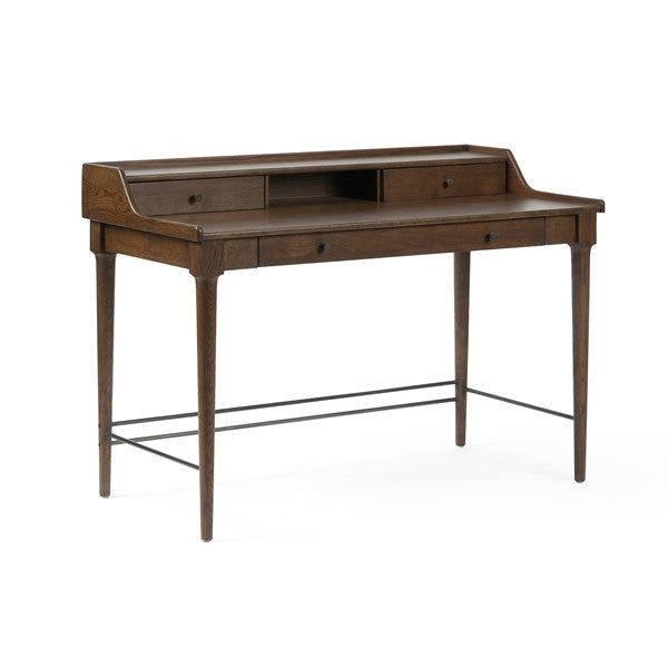 Dark Toasted Oak 3 Drawer Writing Desks Pertaining To Newest Moreau Writing Desk Dark Toasted Oak — France & Son (View 1 of 15)