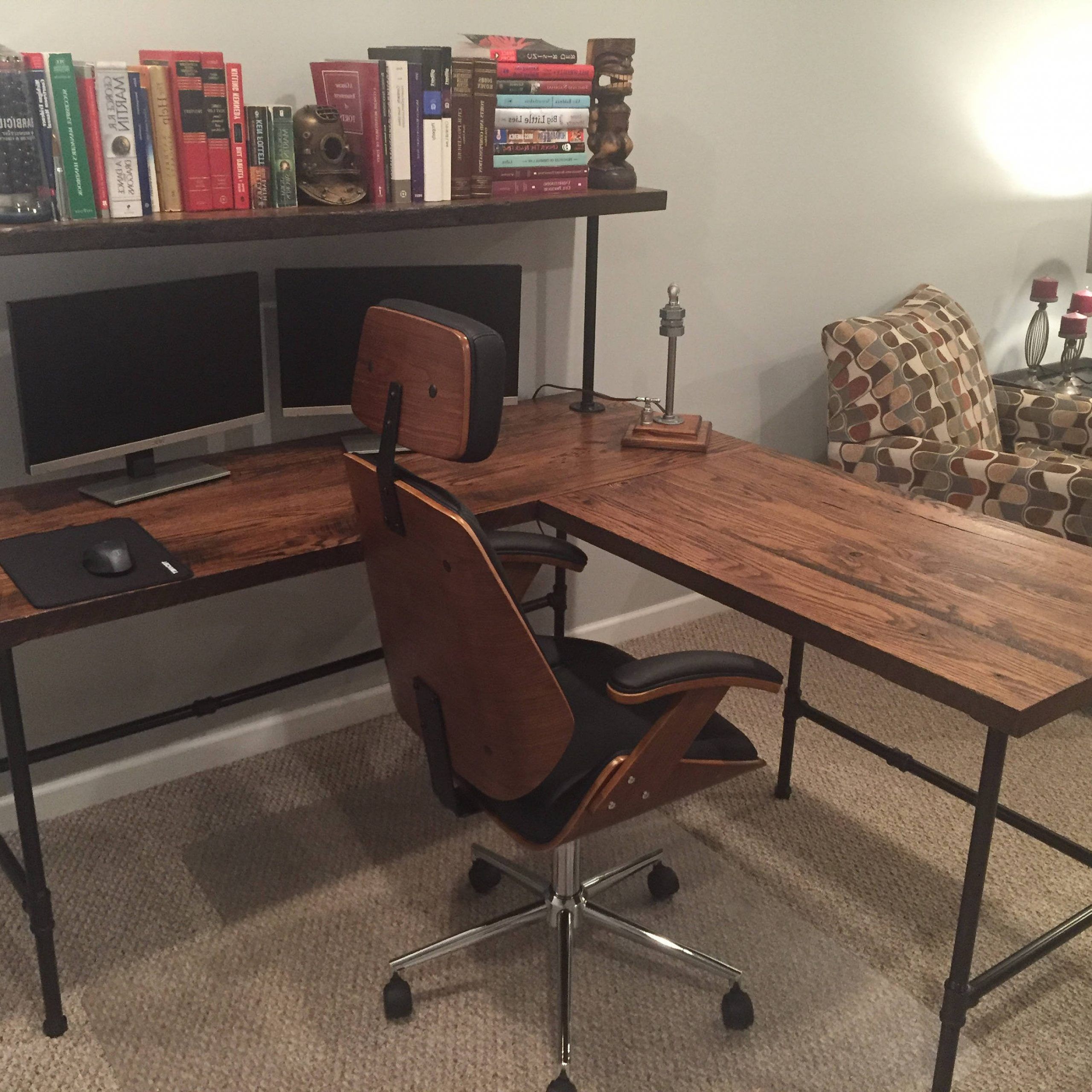 Desk, Customized L Shaped Desk, Corner Desk, Reclaim Wood Desk L Table Pertaining To Well Known Black Wood And Metal Office Desks (View 10 of 15)