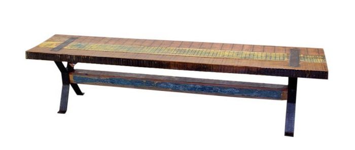 Distressed Bench, Rustic Patio For Famous Distressed Iron 4 Shelf Desks (View 13 of 15)