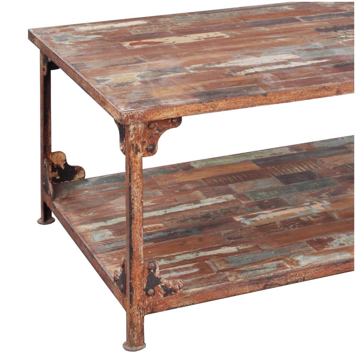 Distressed Iron 4 Shelf Desks Regarding 2018 Distressed Reclaimed Wood Wrought Iron Industrial Rustic Coffee Table (View 4 of 15)