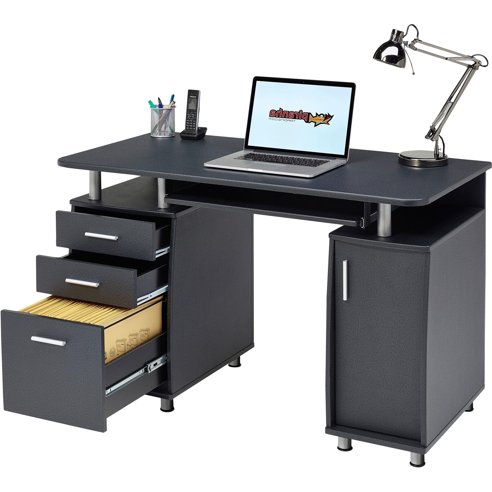 Emperor Desk With Cupboard & Drawers Graphite Black Regarding Well Known Graphite Convertible Desks With Keyboard Shelf (View 9 of 15)