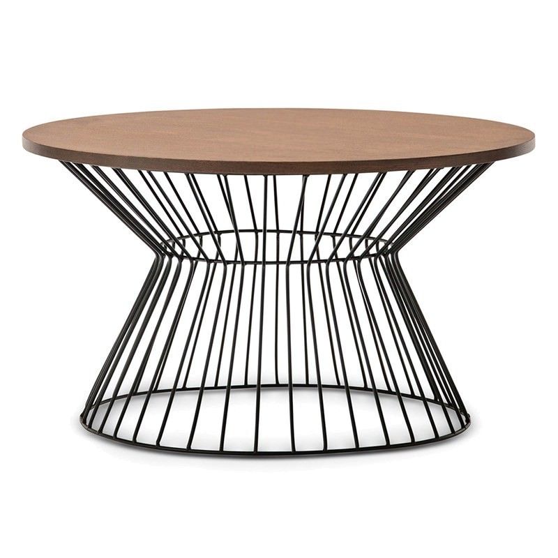 Fabiano Wooden Top Metal Wireframe 80cm Round Coffee Table – Walnut/black Within Newest Espresso Wood And Black Metal Desks (View 10 of 15)