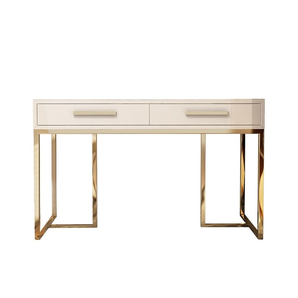 Famous 47" Rectangular Writing Desk White Computer Desk With Drawer Gold Leg Pertaining To Gold Metal Rectangular Writing Desks (View 14 of 15)