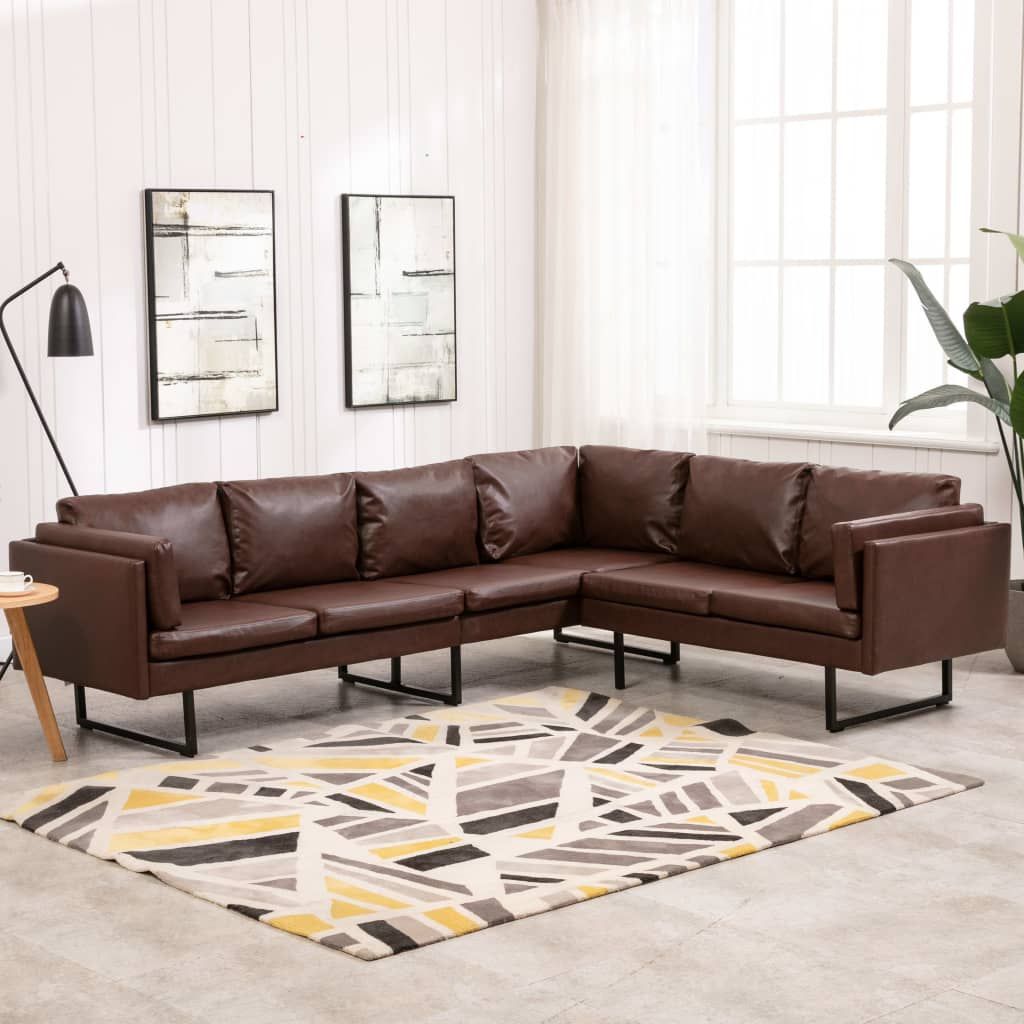 Famous Corner Sofa Faux Leather Brown – Furniture King With Regard To Brown And Yellow Sectional Corner Desks (View 2 of 15)