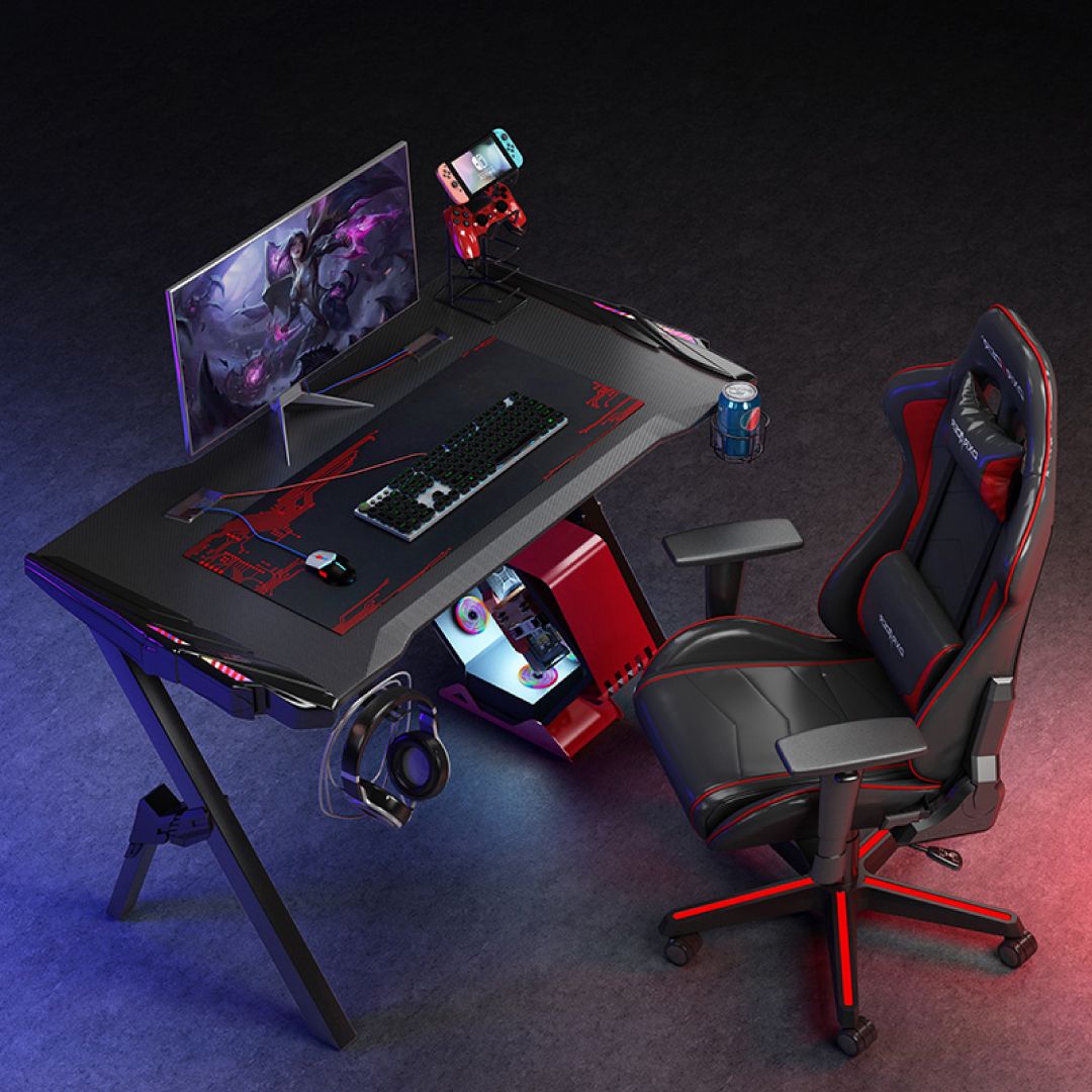 Famous Gaming Desks With Built In Outlets Regarding Gilgal Gamer Desk Gaming Zone – Deep Black – Best Outlet – Muebles (View 7 of 15)