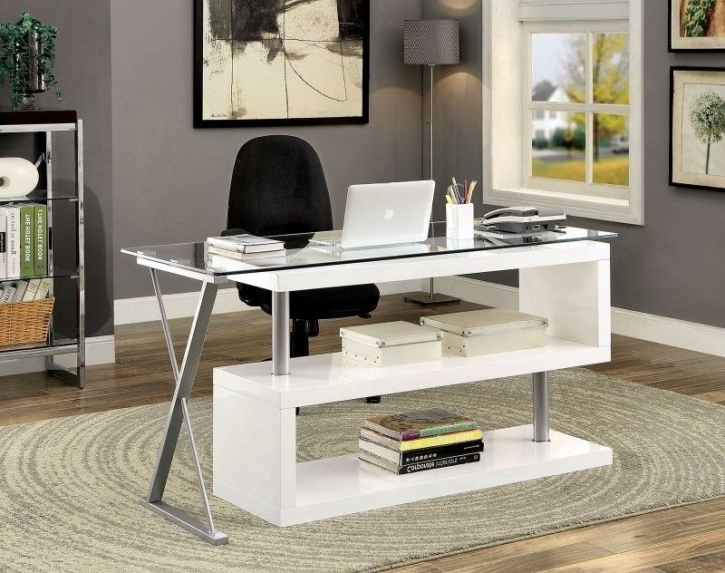 Famous Glass And Chrome Modern Computer Office Desks Pertaining To Bronwen Contemporary White Glass/chrome Deskfurniture Of America (View 3 of 15)
