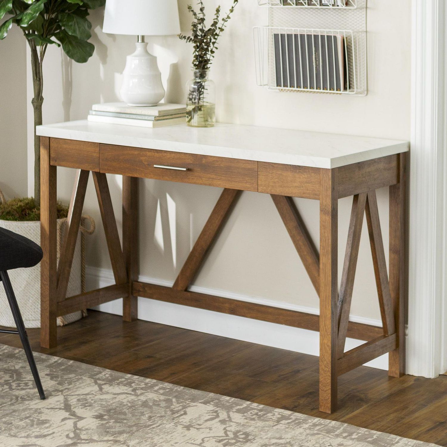 Famous Manor Park Rustic Farmhouse Wood Computer Desk – Multiple Finishes In White Oak Wood Writing Desks (View 7 of 15)
