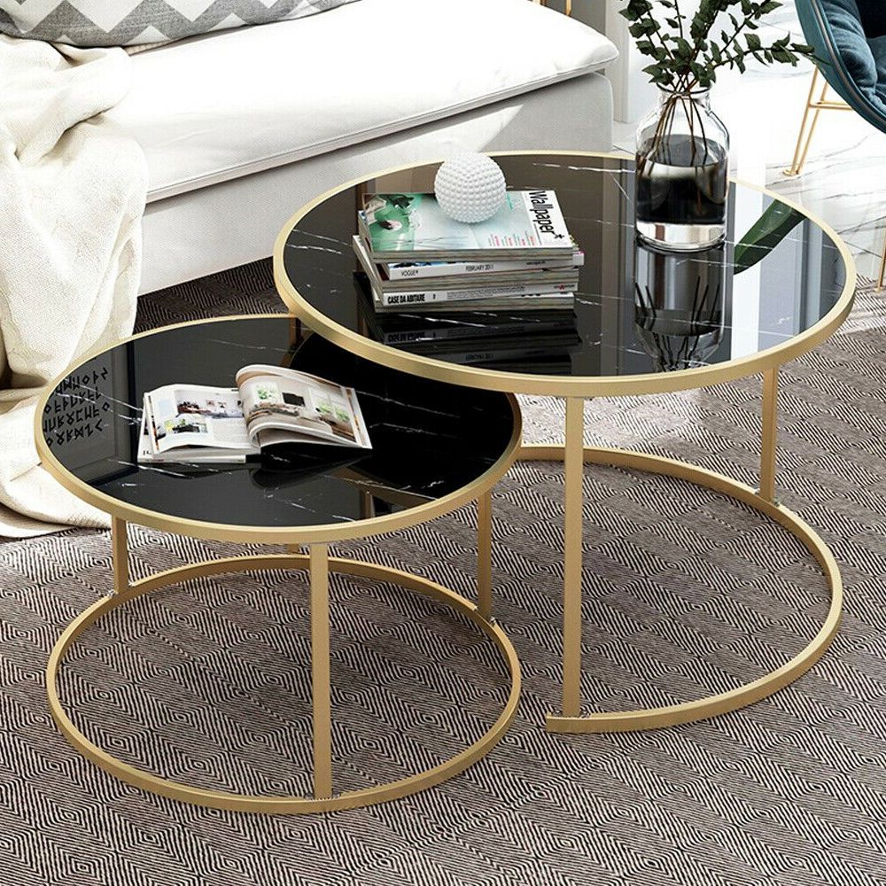 Famous Marble And Black Metal Writing Tables Throughout Black Marble Nesting Coffee Tables / 2 Black Marble Nesting End Tables (View 3 of 15)