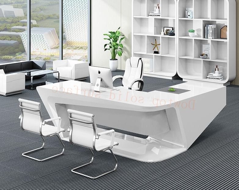 Famous Off White And Cinnamon Office Desks With Elegant Modern Pure White Solid Surface Manager Desk (View 13 of 15)