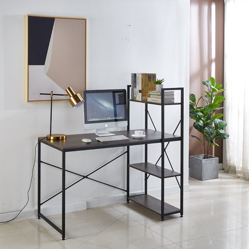 Fashionable 17 Stories Open Concept Metal Desk And 4 Shelf Bookcase Combo Desk With For Distressed Iron 4 Shelf Desks (View 5 of 15)