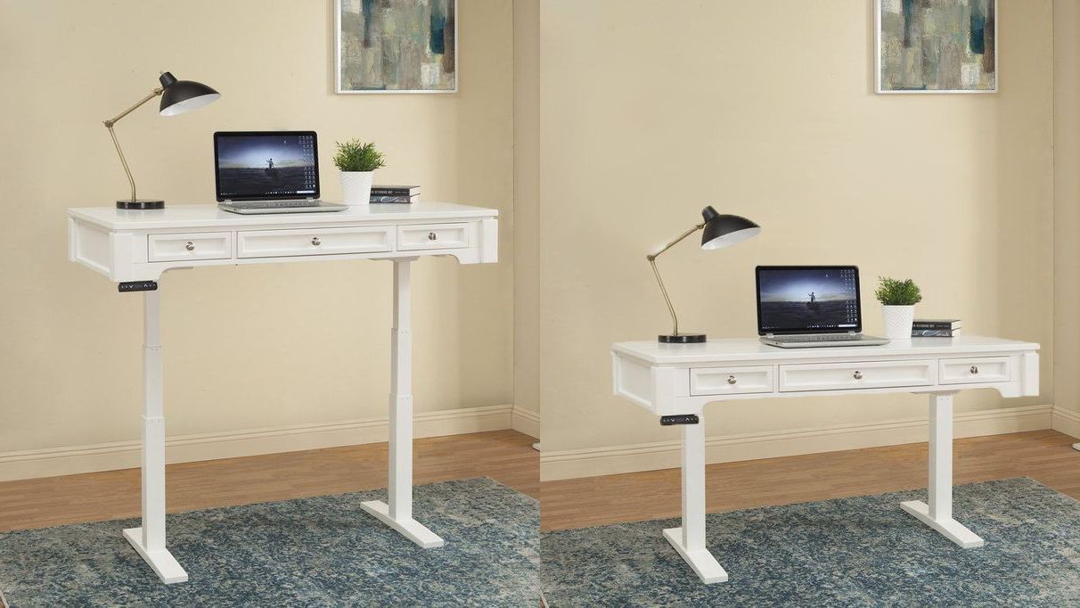 Fashionable Boca 57" Sit / Stand Power Lift Adjustable Height Writing Desk Cottage Inside Adjustable Electric Lift Desks (View 9 of 15)
