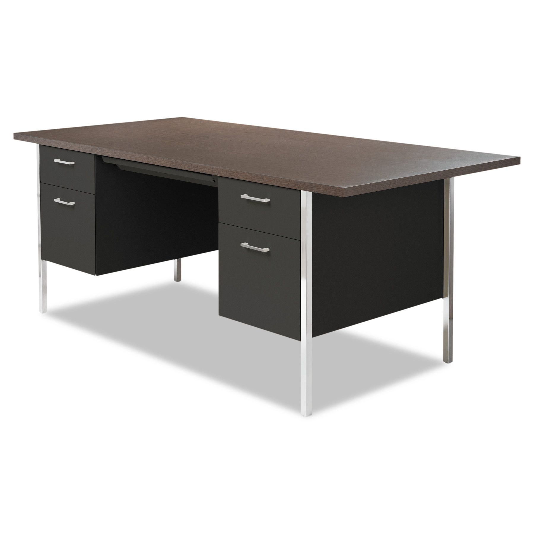 Fashionable Glass Walnut Wood And Black Metal Office Desks Within Alera Double Pedestal Steel Desk, Metal Desk, 72w X 36d X 29 1/2h (View 1 of 15)