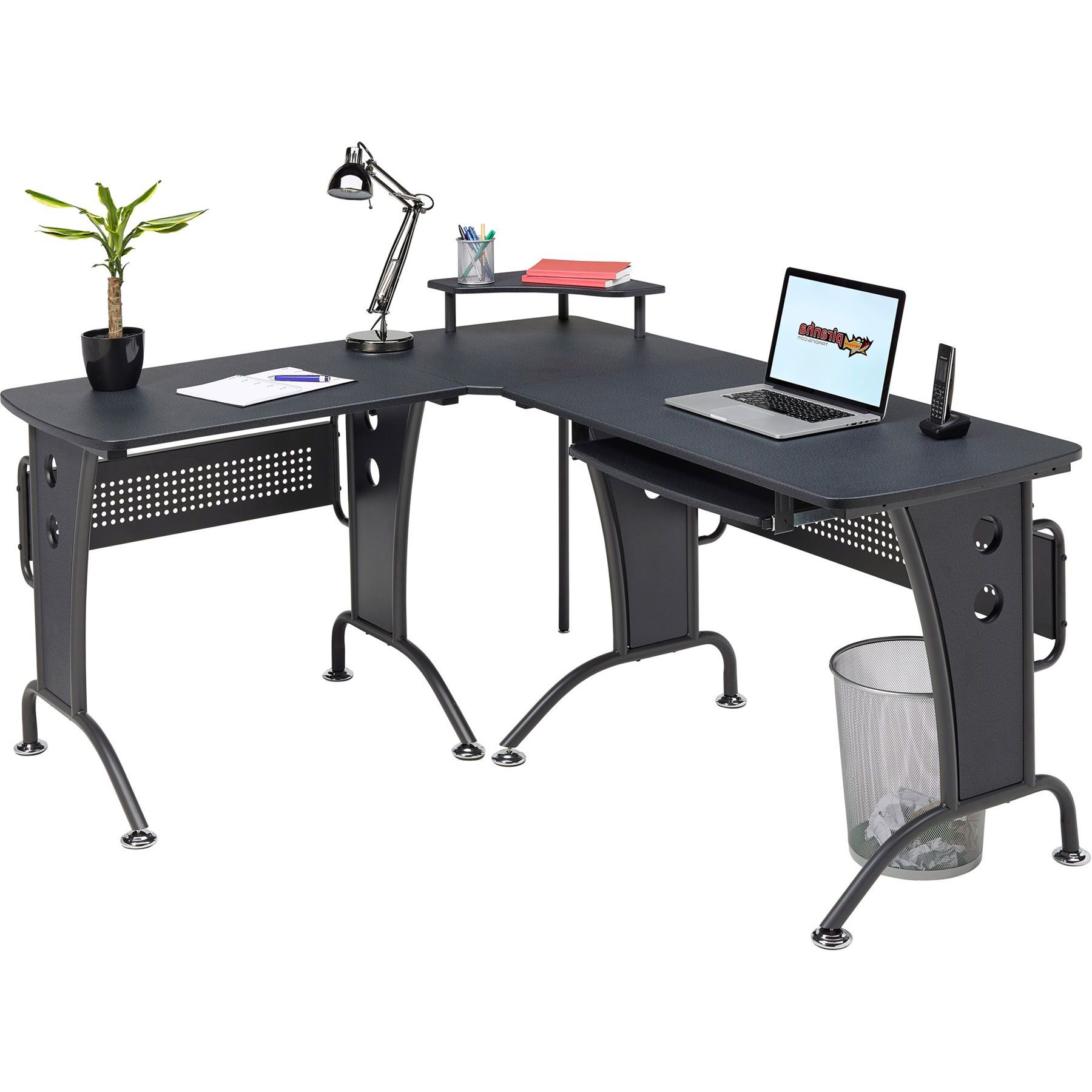 Fashionable Matte Black Corner Desks With Keyboard Shelf Pertaining To Large Corner Computer Desk With Keyboard Shelf Home Office Piranha (View 4 of 15)