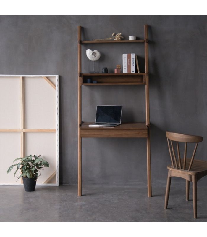 Fashionable White Ladder Desks In Simplycity Ladder Desk W/ Drawer And Niche – Mountain Teak (View 1 of 15)