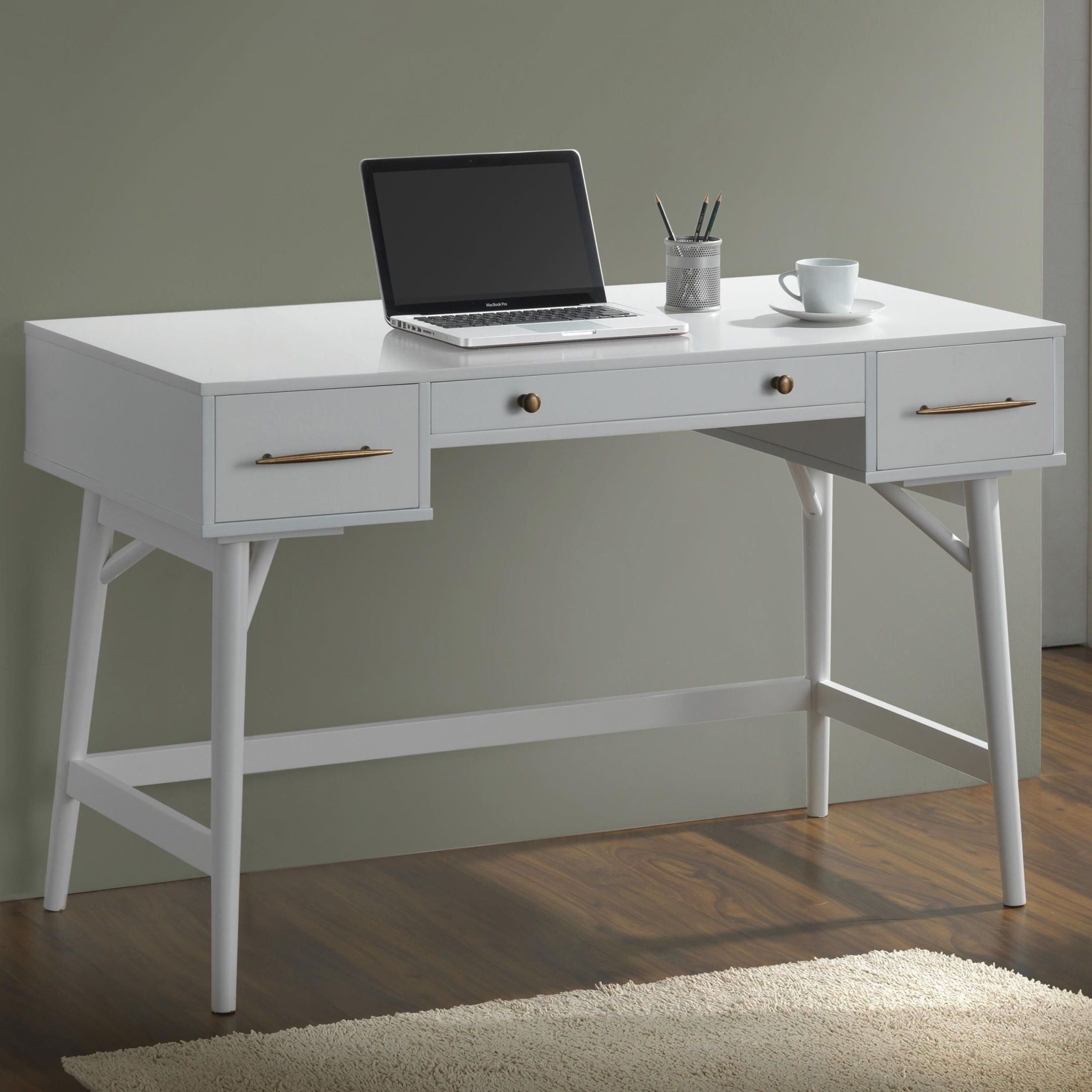 Fashionable White Wood Modern Writing Desks Throughout 800745 White Writing Desk From Coaster (800745) (View 6 of 15)