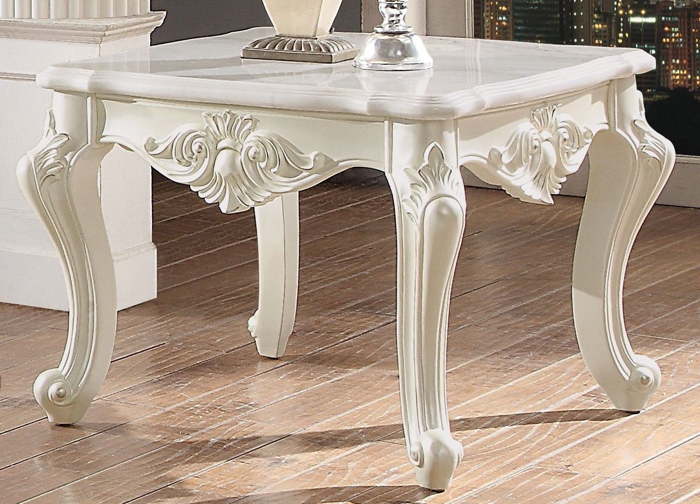 Favorite Antique Ivory Wood Desks Inside Fontenille Traditional Ivory Marble Top End Table In Antique Pearl Finish (View 8 of 15)
