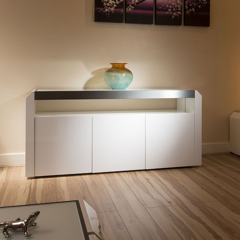 Favorite Modern White Gloss Sideboard Cabinet Buffet Glass Top  (View 3 of 11)