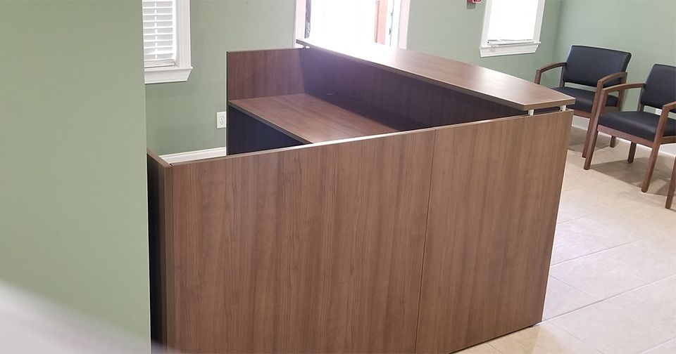 Favorite New Business Chooses Modern Walnut Reception Desk – Office Furniture Regarding Dark Walnut Desks And Chair Set (View 12 of 15)