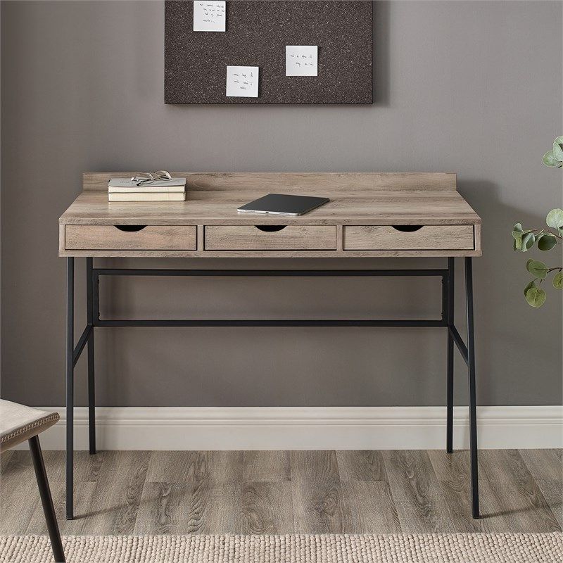 Favorite Walker Edison 42" Engineered Wood 3 Drawer Angled Front Desk In Gray In Gray Wash Wood Writing Desks (View 14 of 15)