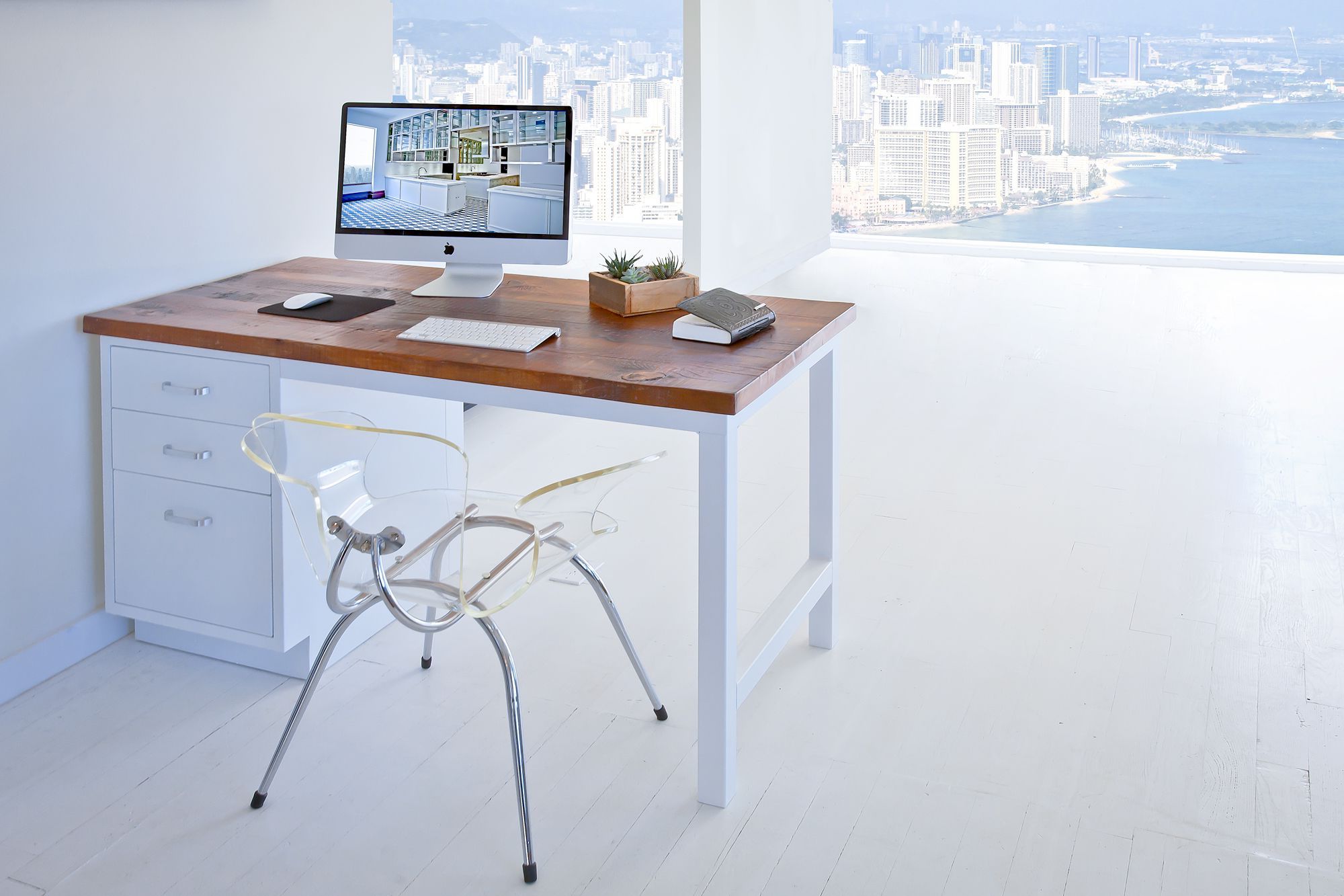Favorite White Metal Desk With Vintage Wood Top (View 8 of 15)