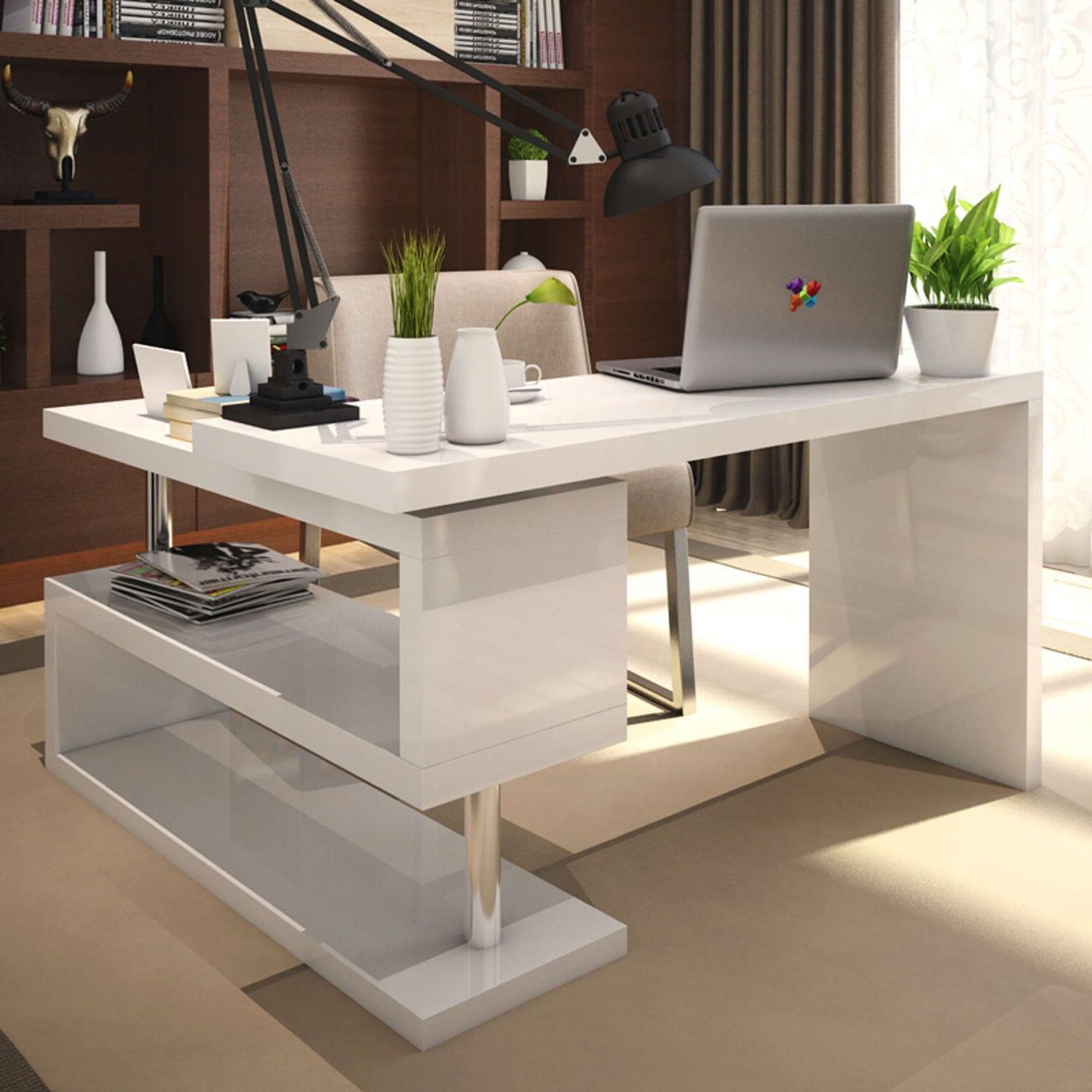 Favorite White Wood 1 Drawer Corner Computer Desks For White High Gloss Office Desk – Real Wood Home Office Furniture Check (View 14 of 15)