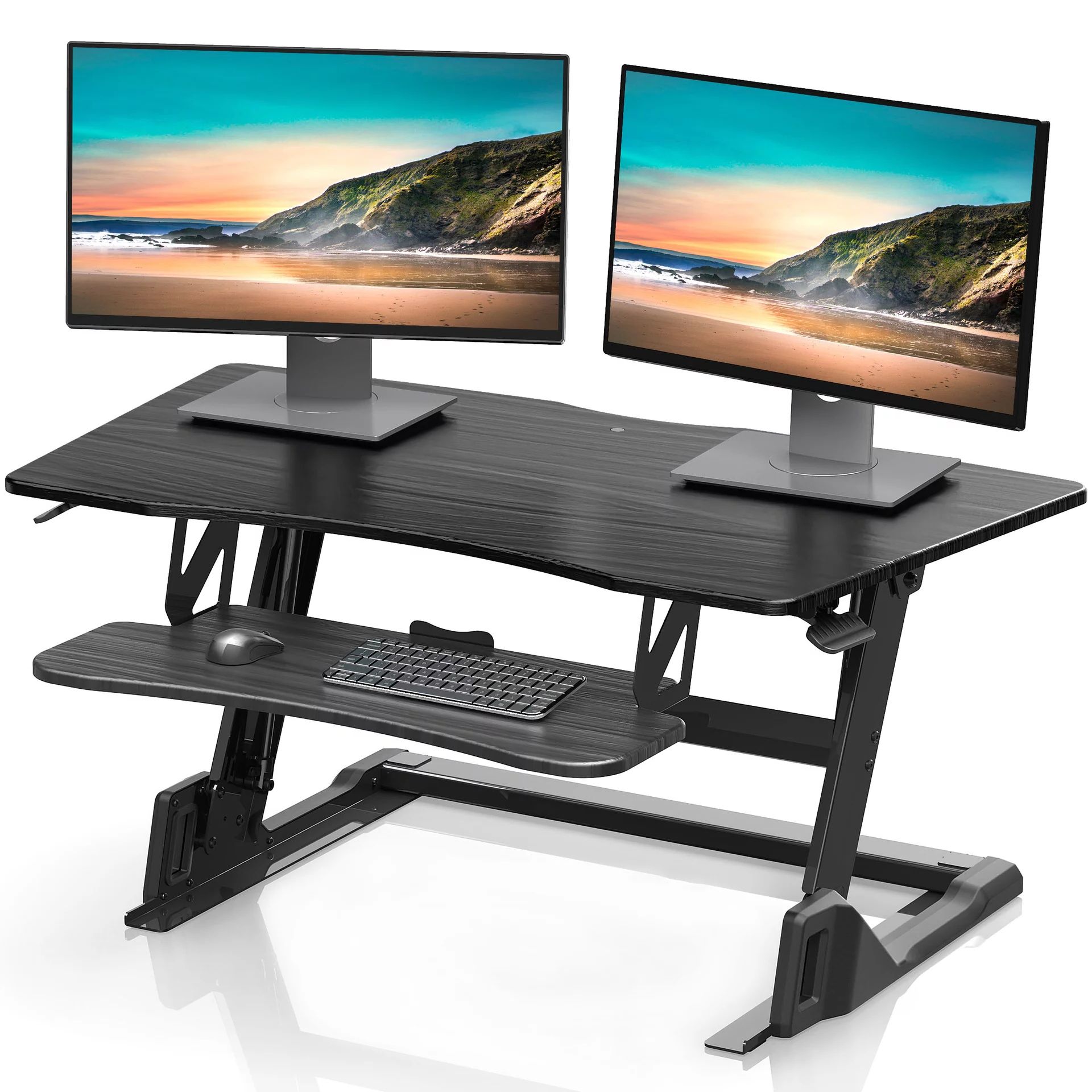 Fenge Stand Up Desk Converter 42 Inch Height Adjustable Standing Desk With Most Current Walnut Adjustable Stand Up Desks (View 13 of 15)