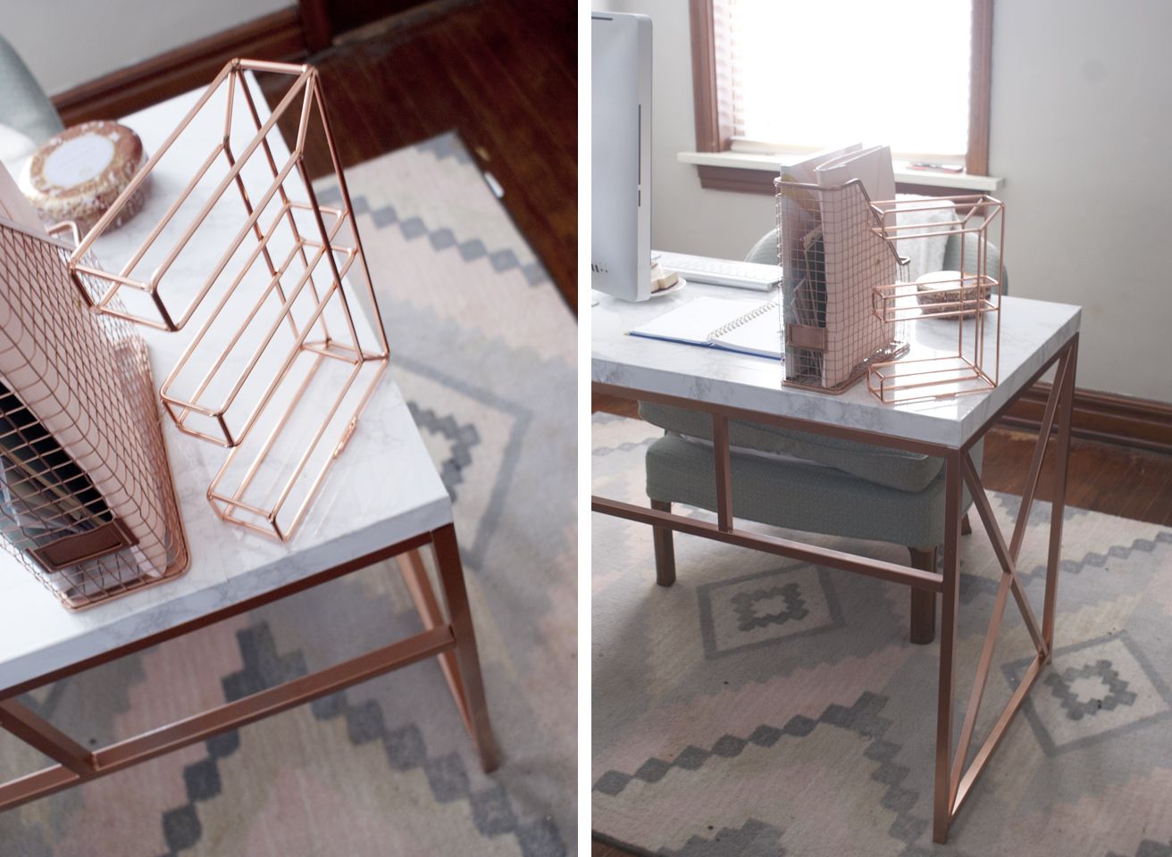 Fox And Gypsy: Rose Gold + Marble Desk Diy In Widely Used Gold And Pink Writing Desks (View 8 of 15)