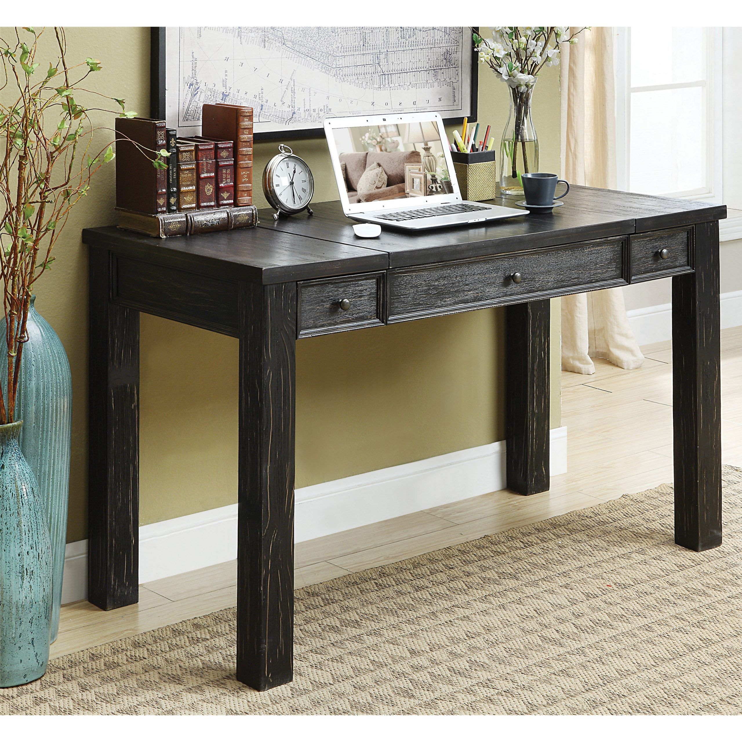 Furniture Of America Lon Rustic Black 52 Inch Solid Wood Writing Desk With Widely Used Rustic Acacia Wooden Writing Desks (View 13 of 15)