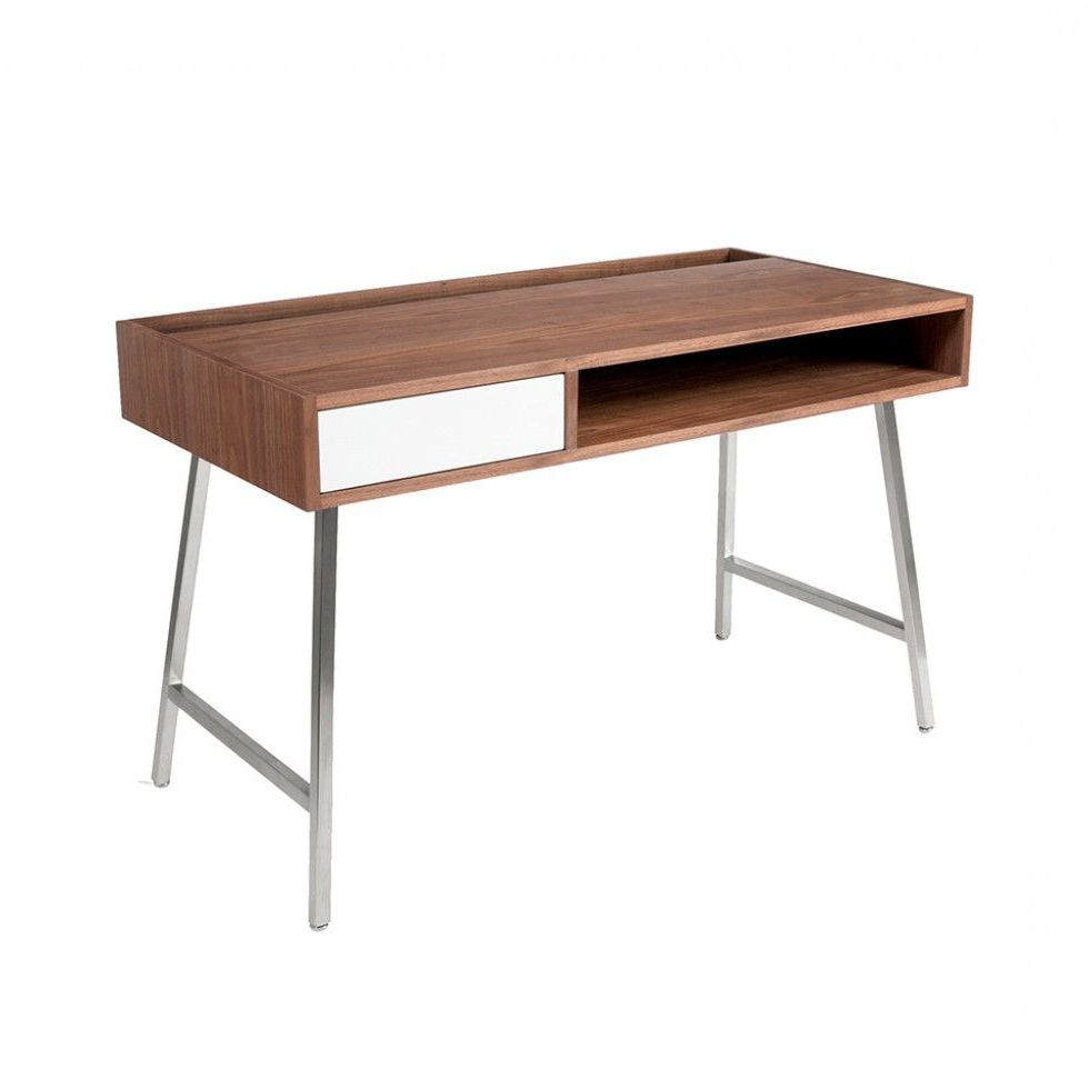 Furniture, Walnut Desks, Small Walnut Desk For Trendy White And Walnut 6 Shelf Computer Desks (View 10 of 15)