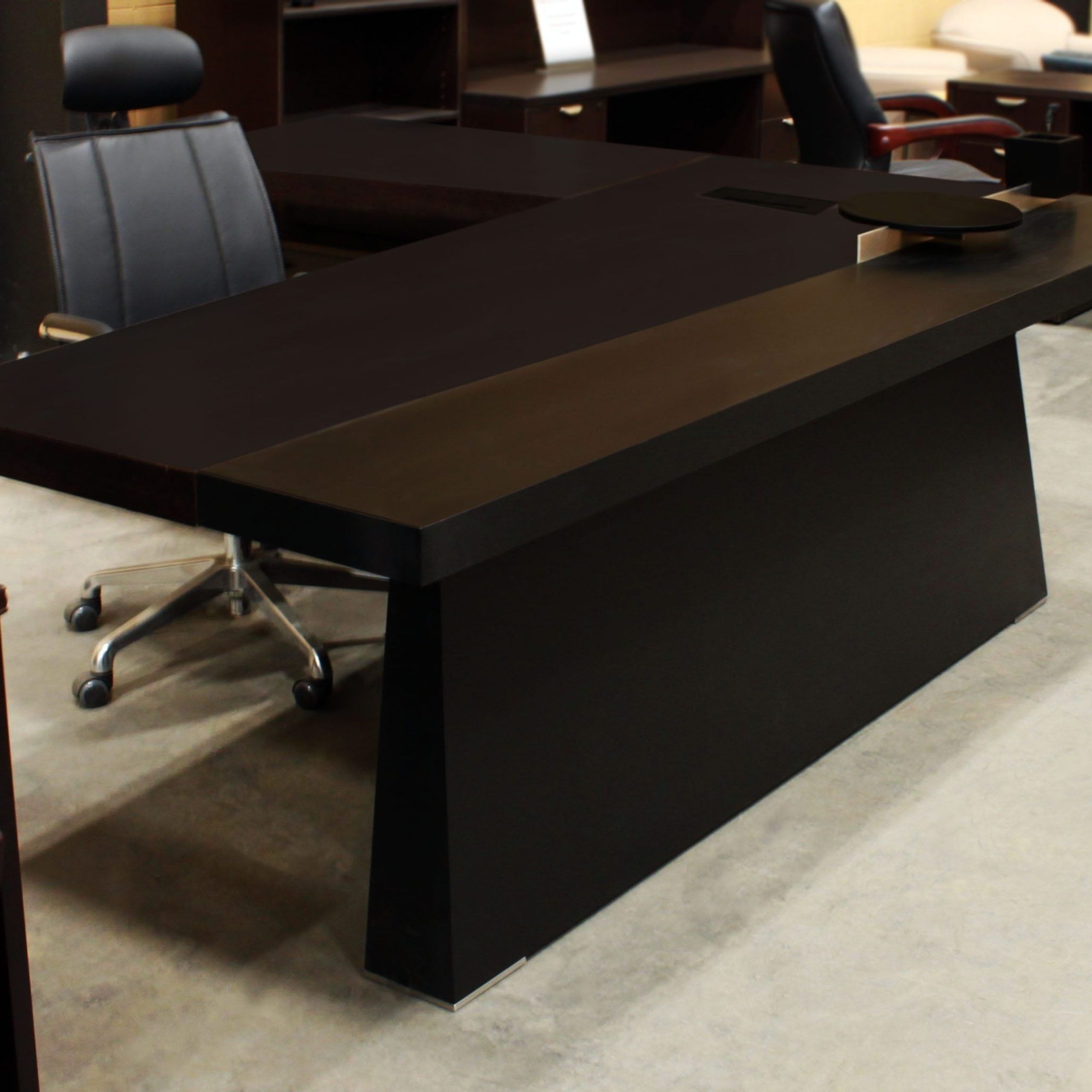 Glass Walnut Wood And Black Metal Office Desks Inside 2018 Modern Executive L Shape Desk Right Return, Dark Walnut Wood – National (View 7 of 15)