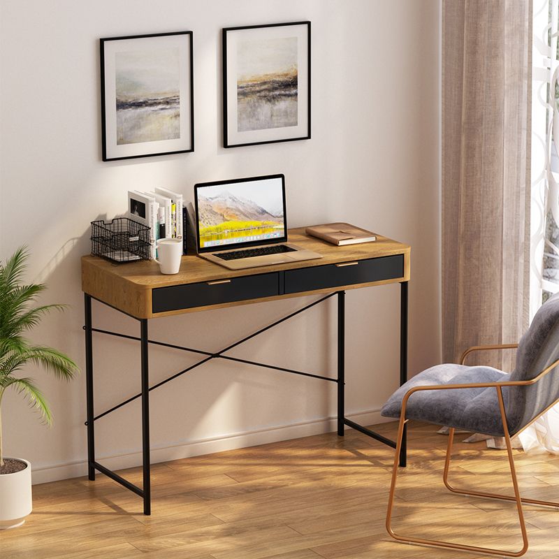 Glass White Wood And Black Metal Office Desks With Regard To Preferred Oxkers Computer Desk, Vanity Desk With Drawers, Modern Pc Laptop (View 6 of 15)