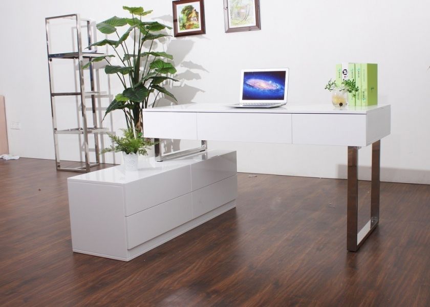 Glossy White And Chrome Modern Desks Within Popular Kd12 White High Gloss Finish Modern Office Deskj&m (View 7 of 15)