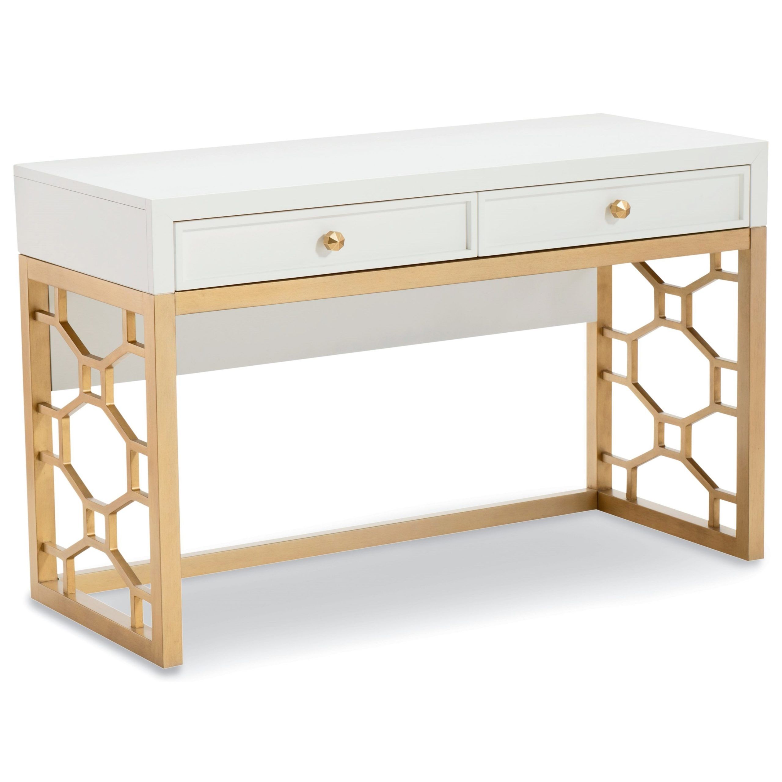 Gold And Olive Writing Desks Throughout Well Known Rachael Ray Homelegacy Classic Chelsea 2 Drawer White And Gold Desk (View 5 of 15)