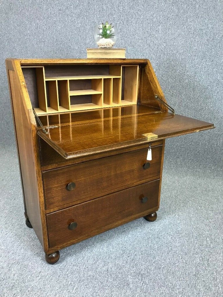 Hand Rubbed Wood Office Writing Desks Inside Latest Oak Bureau 1940's Writing Desk With Drawers Vintage – Delivery (View 12 of 15)