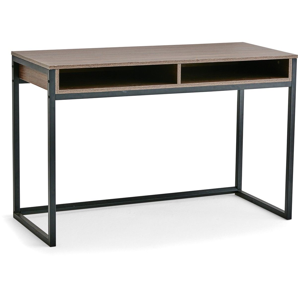 Harvey Dark Brown Oak Desk With Metal Frame (View 7 of 15)