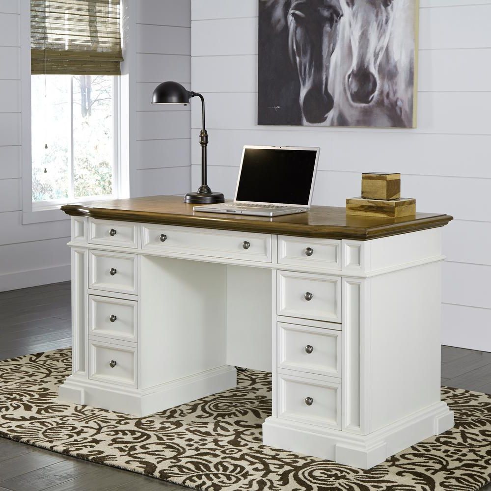 Home Styles Americana White Desk With Storage 5002 18 – The Home Depot For Most Current White Wood 1 Drawer Corner Computer Desks (View 12 of 15)