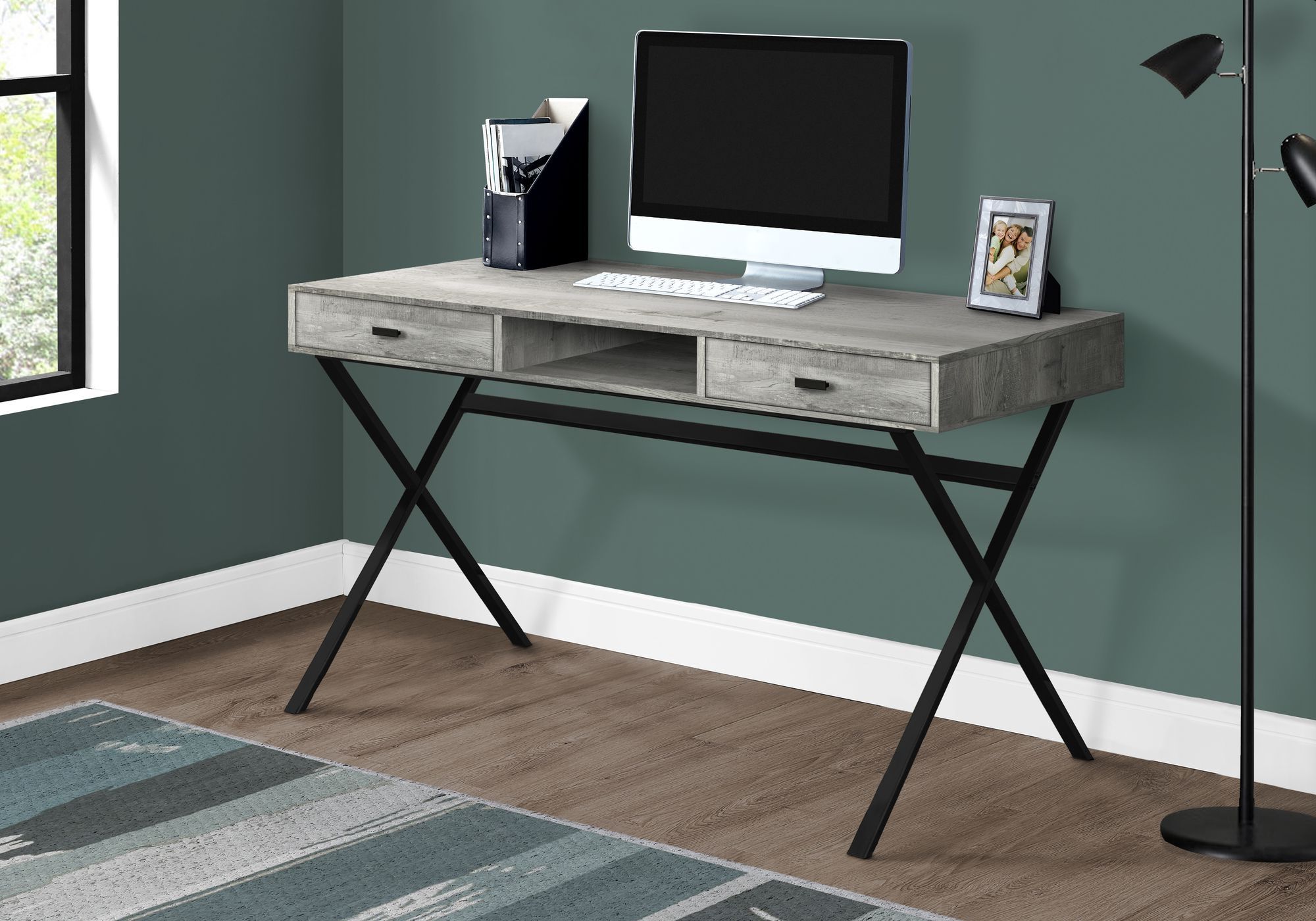 I 7448 – Computer Desk – 48"l / Grey Reclaimed Wood / Black Metal For Most Recently Released Black Glass And Dark Gray Wood Office Desks (View 7 of 15)
