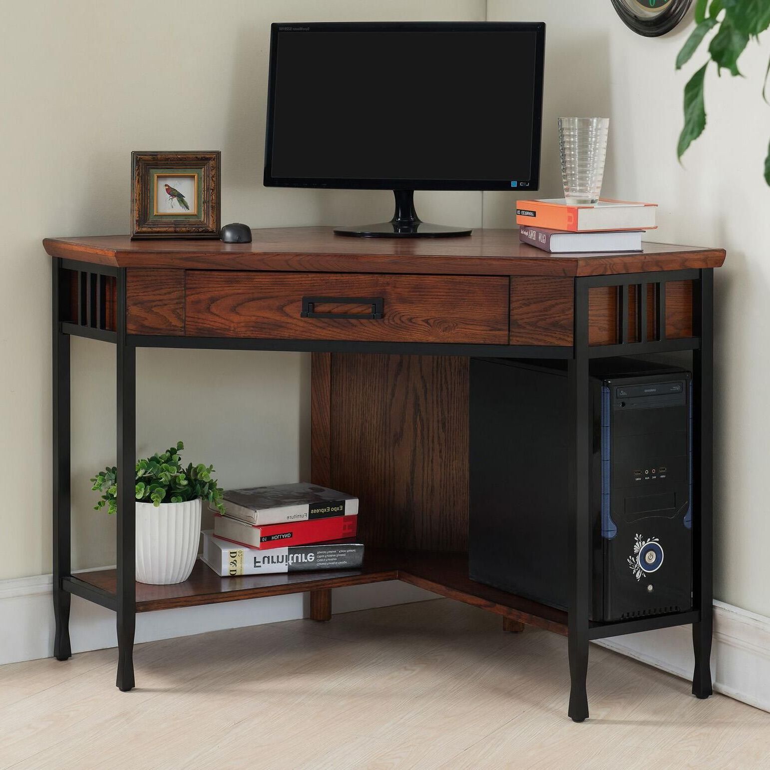 Ironcraft 48 Inch Wide Mission Oak Corner Computer Writing Desk In 2020 Within Most Popular Farmhouse Mission Oak Wood Laptop Desks (View 4 of 15)