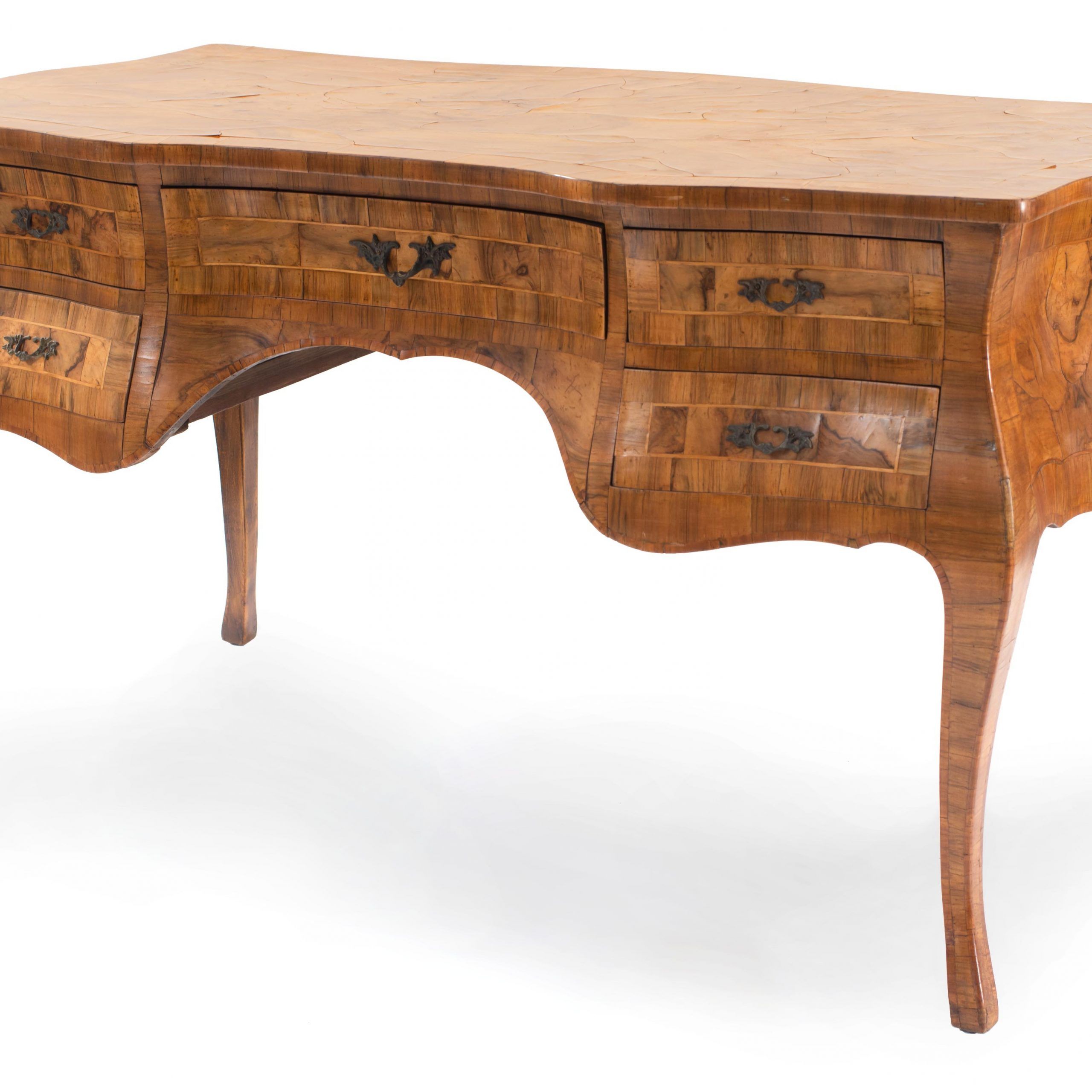 Italian Rococo Burl Walnut Writing Desk 1 Intended For Well Known Walnut And Black Writing Desks (View 4 of 15)